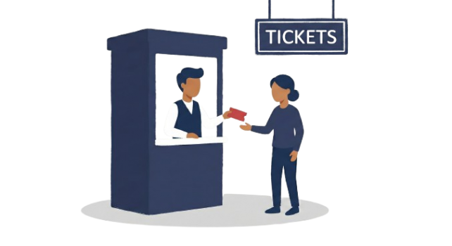 チケットが販売所で売っている
